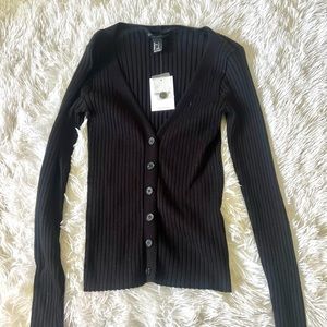 Black Button-Down Long Sleeve Sweater